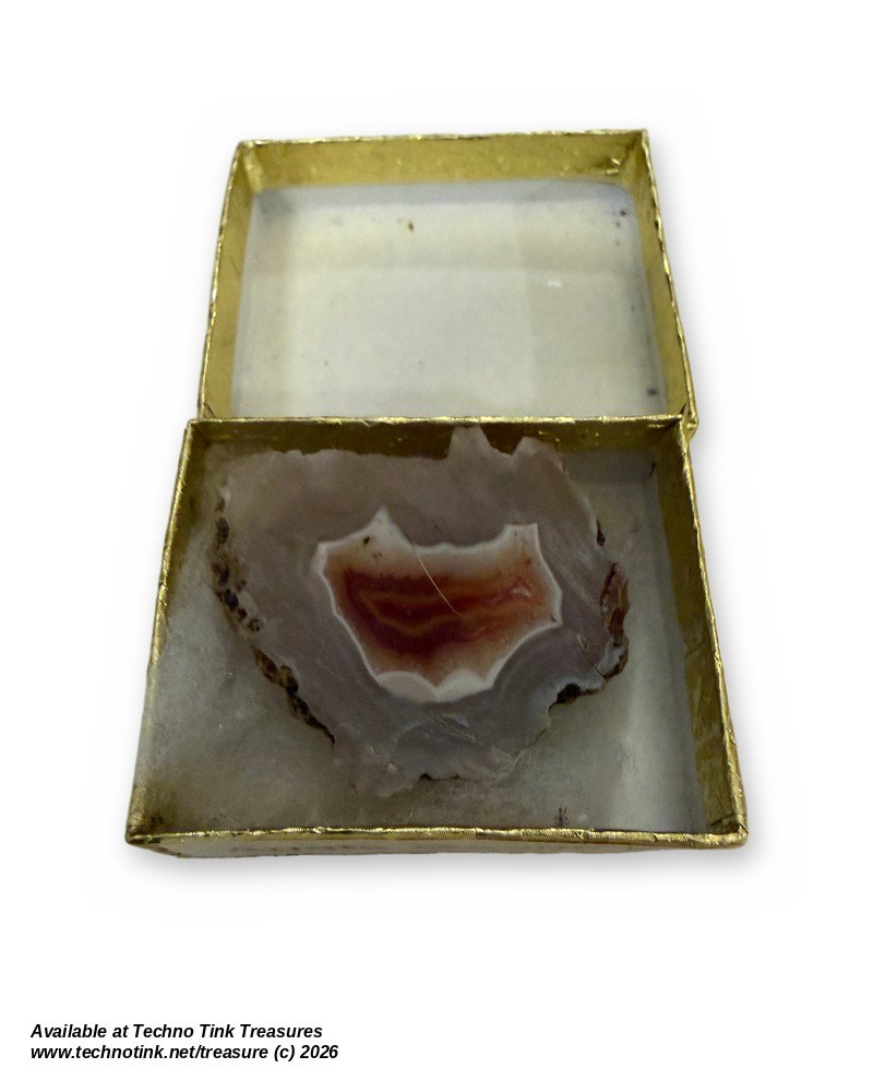 Agate Geode Nodule Half, Red-Orange Banded Centre, Small Specimen in Gift Box - Image 3