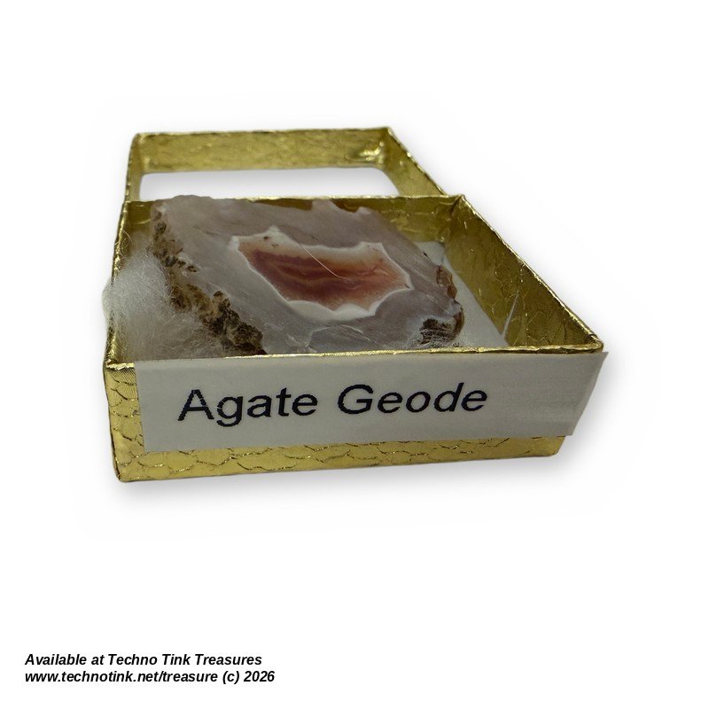 Agate Geode Nodule Half, Red-Orange Banded Centre, Small Specimen in Gift Box - Image 4