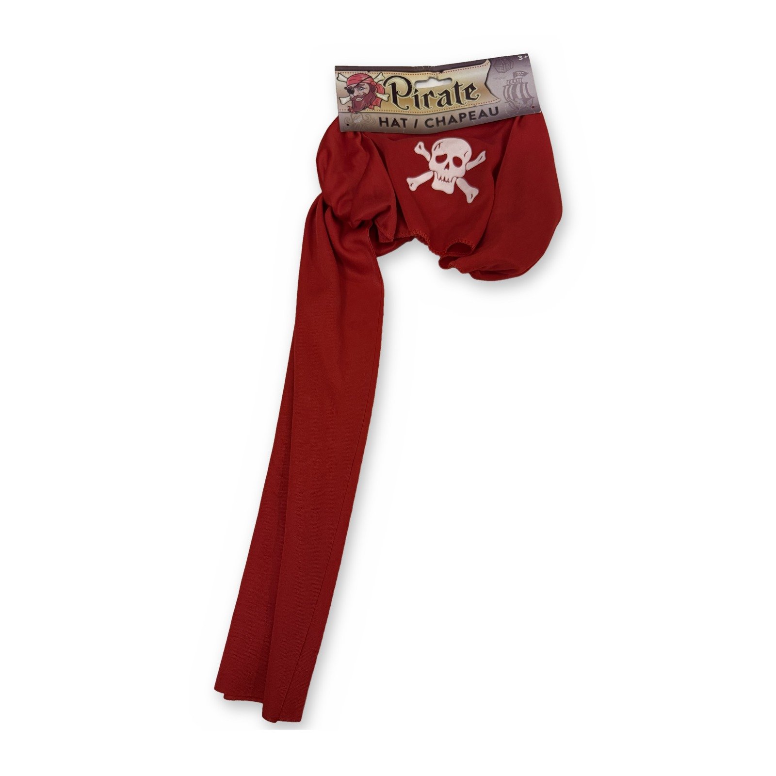 Pirate Hat Bandana Head Scarf Skull Crossbones Long Tail Costume Black Red NEW