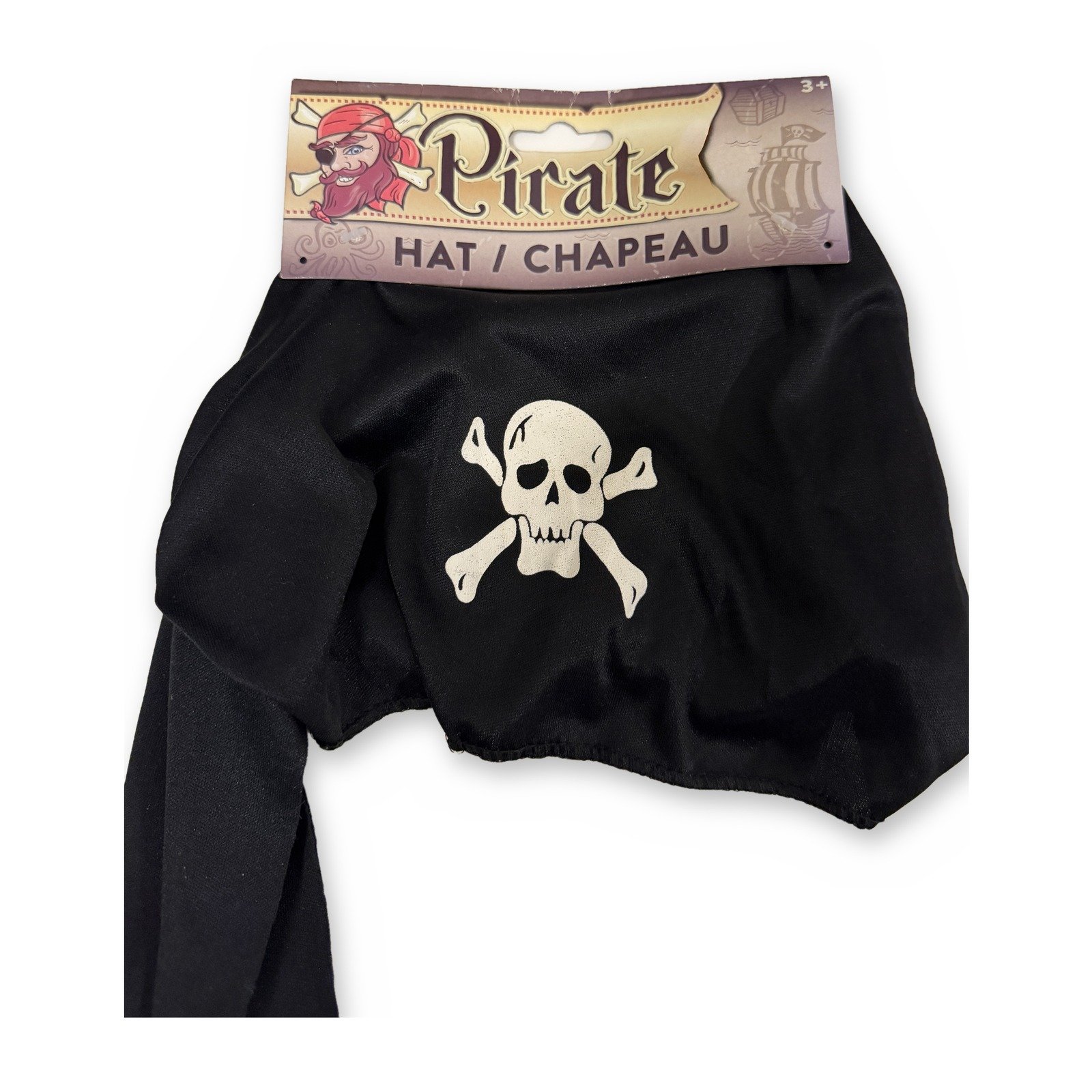 Pirate Hat Bandana Head Scarf Skull Crossbones Long Tail Costume Black Red NEW - Image 4