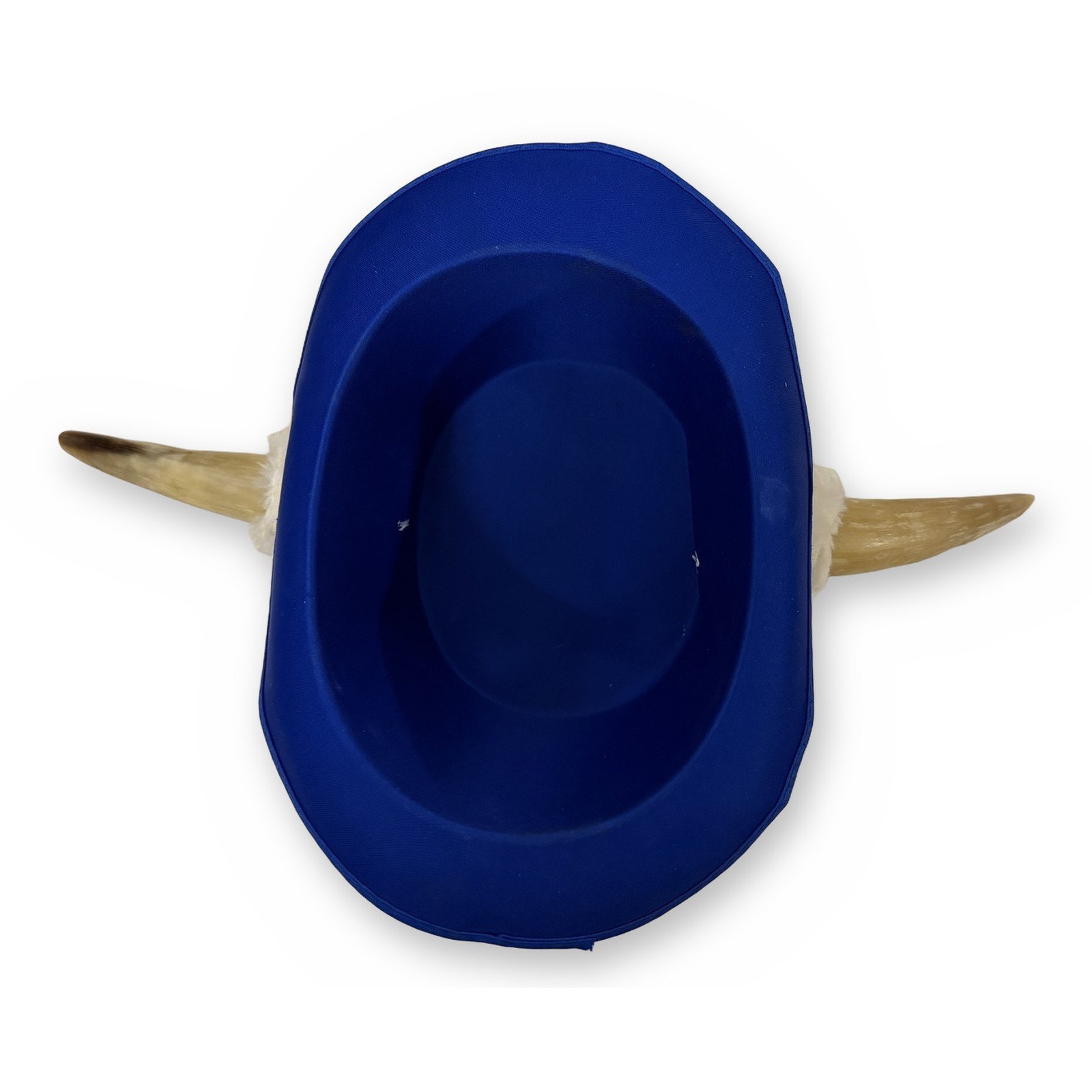 Royal Blue Top Hat with Horns & White Furry Cap Fantasy Bull Costume NEW - Image 4