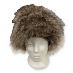 Faux Fur Pillbox Hat Russian Cossack Style Brown Grey Cream