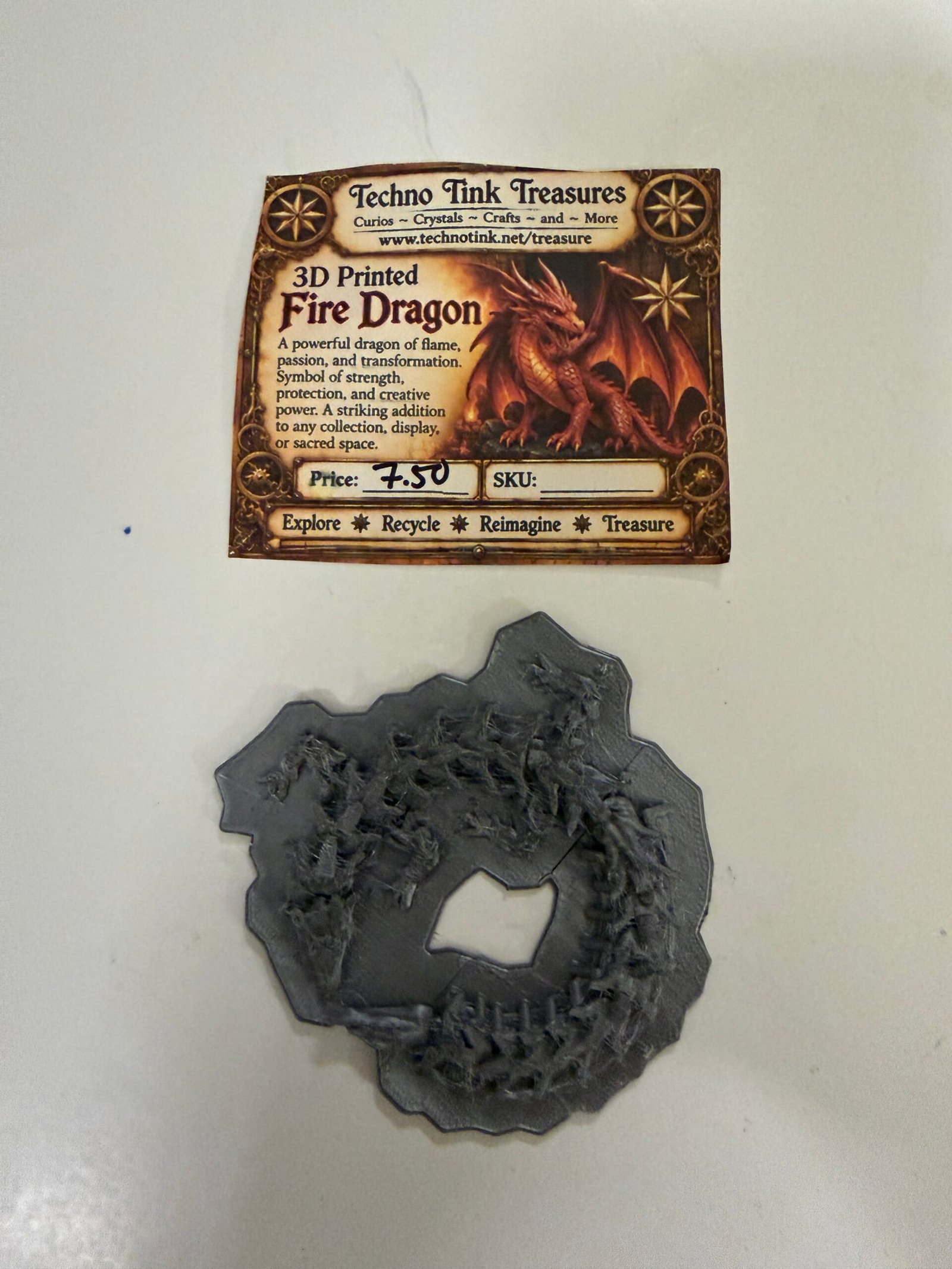 Mini Silver 3D Dragon on base