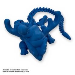 Articulated Yule Christmas Dragon 3D Printed Flexi, Antlers - Blue, Gold, White