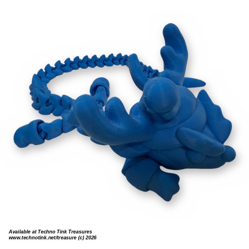 Articulated Yule Christmas Dragon 3D Printed Flexi, Antlers - Blue, Gold, White - Image 2