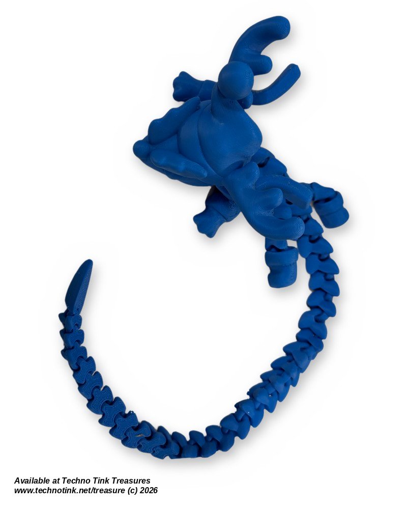 Articulated Yule Christmas Dragon 3D Printed Flexi, Antlers - Blue, Gold, White - Image 3