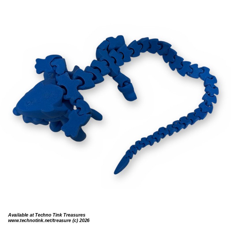 Articulated Yule Christmas Dragon 3D Printed Flexi, Antlers - Blue, Gold, White - Image 4
