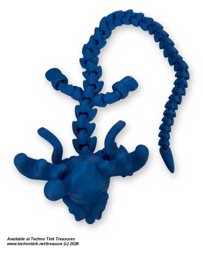 Articulated Yule Christmas Dragon 3D Printed Flexi, Antlers - Blue, Gold, White - Image 5