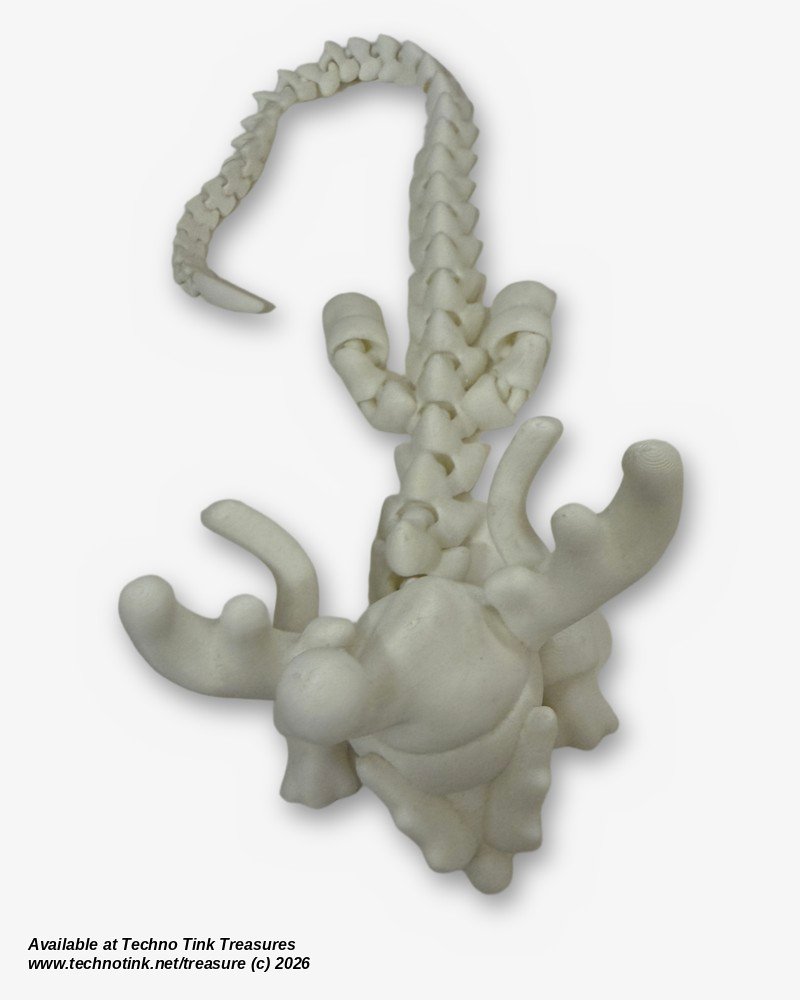 Articulated Yule Christmas Dragon 3D Printed Flexi, Antlers - Blue, Gold, White - Image 10