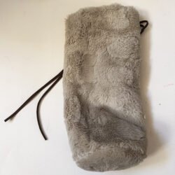 White Viking Style Fur Wine Bottle Bag with leather drawstring