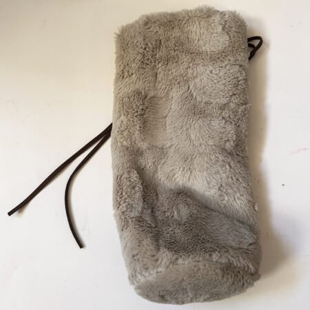 White Viking Style Fur Wine Bottle Bag with leather drawstring