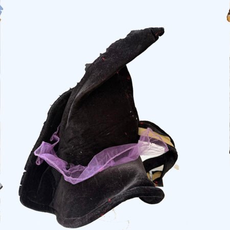Witch: Black velvet witch hat purple tull and silver buckle